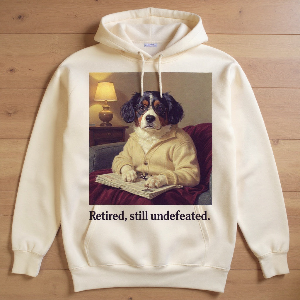 Custom Pet Portrait Hoodie shown in a room