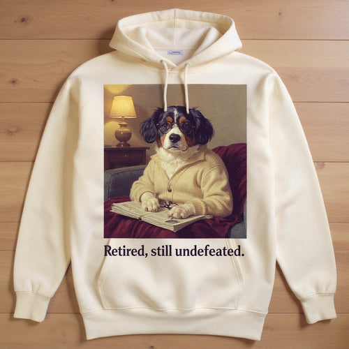 Custom Pet Portrait Hoodie shown in a room